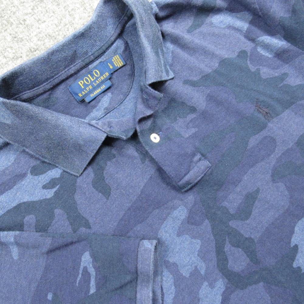 Polo Ralph Lauren Shirt Mens Large Camouflage Polo Purple Blue Ocean Classic Fit